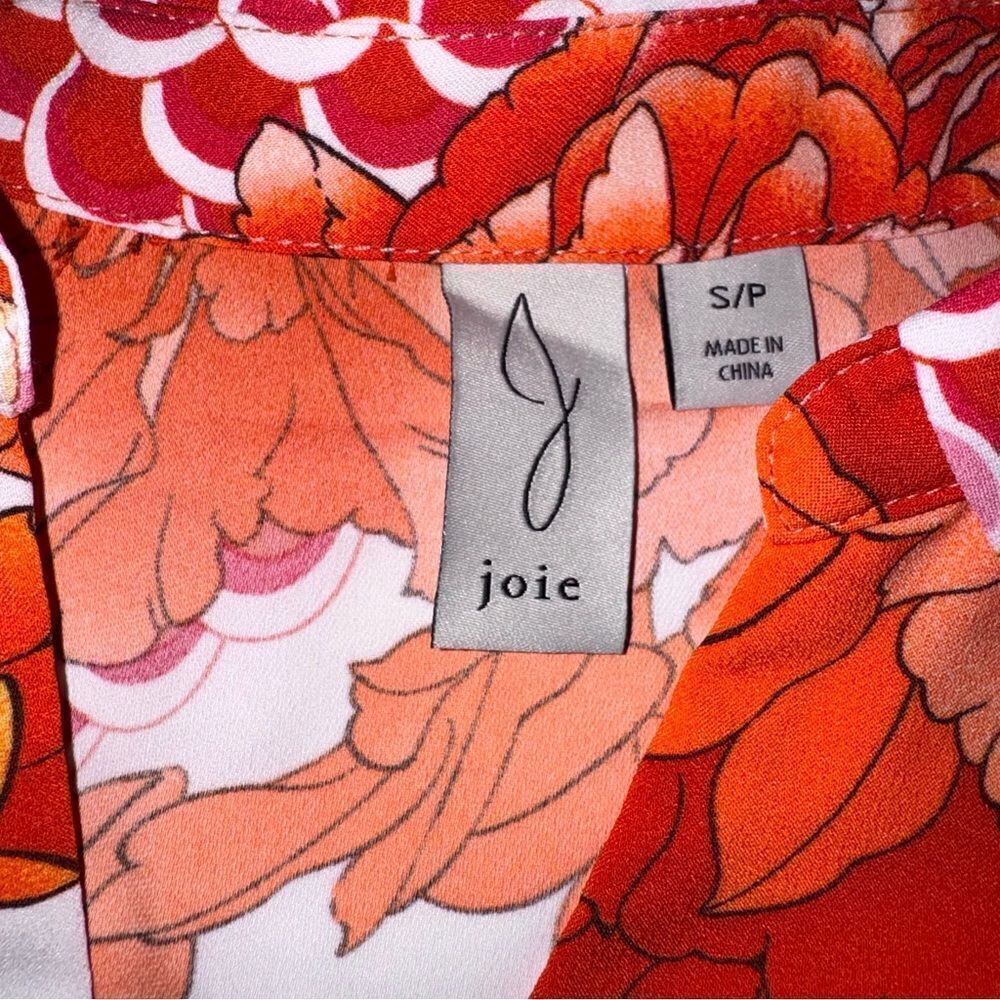 Joie Long Sleeve Orange & White floral tie@waist button down- NWOT- size small - Picture 16 of 16